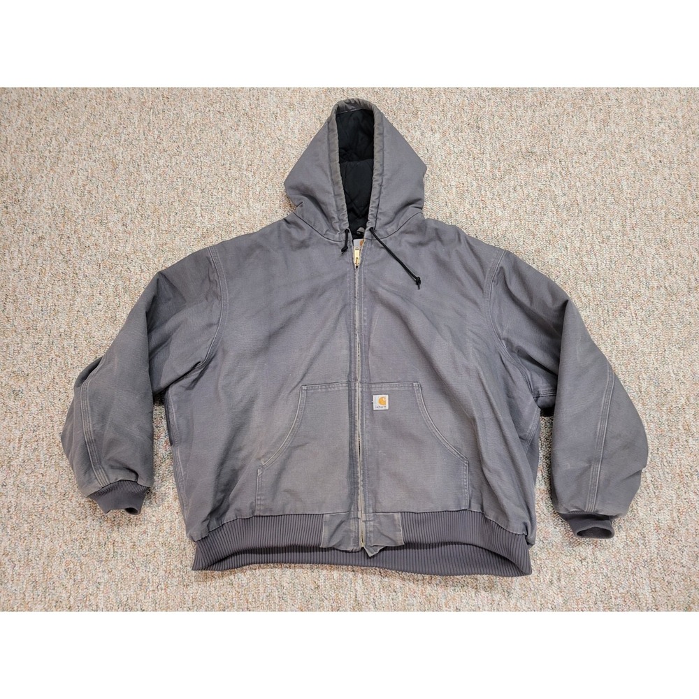 Carhartt Jacket Mens 4XL Grey‎ Duck Canvas Full Zip Hooded Rugged Workwear J140